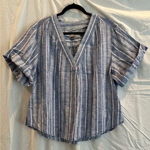 Pilcro Indigo and White Striped Top